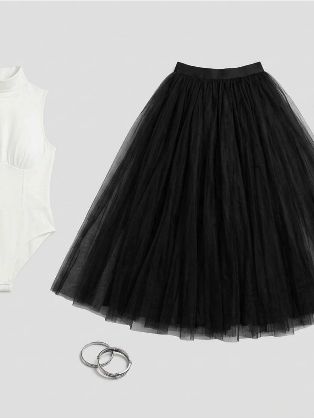 Zara Black Layered Tulle Midi Skirt
